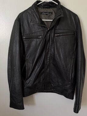 Kenneth Cole New York Leather Jacket Unisex Black Small Vintage Y2K